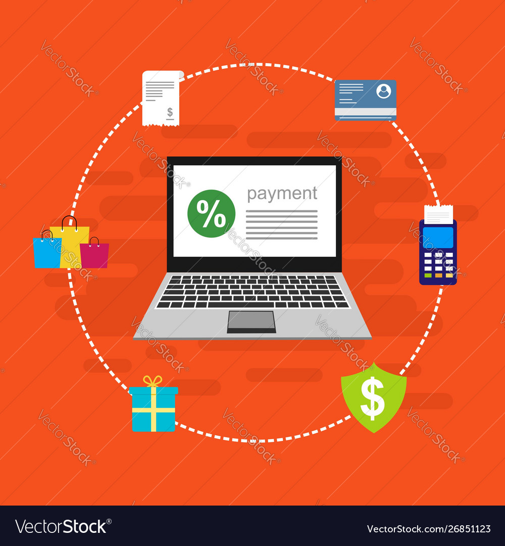 Online payment on computer flat cartoon big pay Vector Image