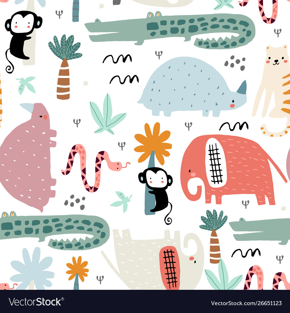 Seamless childish pattern with african animals vector image Seamless childish pattern with african animals