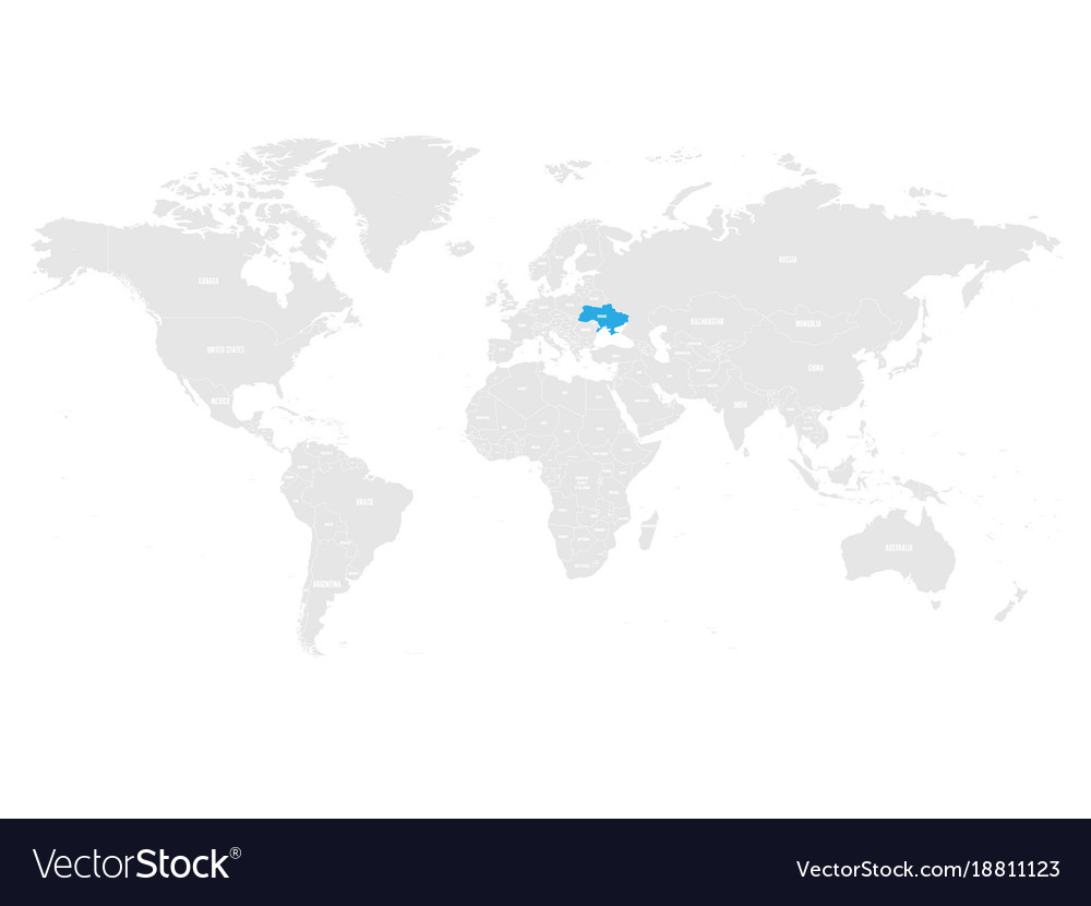 Ukraine marked by blue in grey world political map