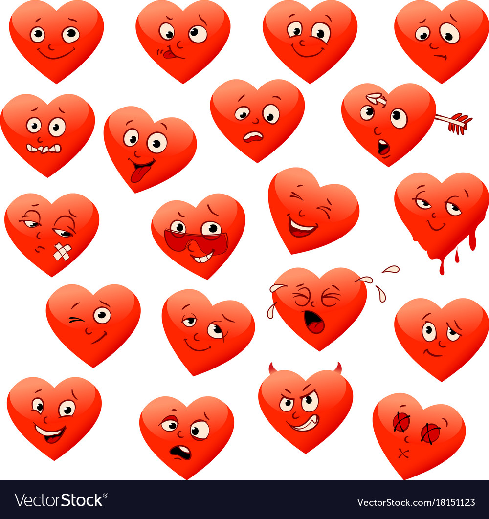 Valentines set of heart emotions Royalty Free Vector Image