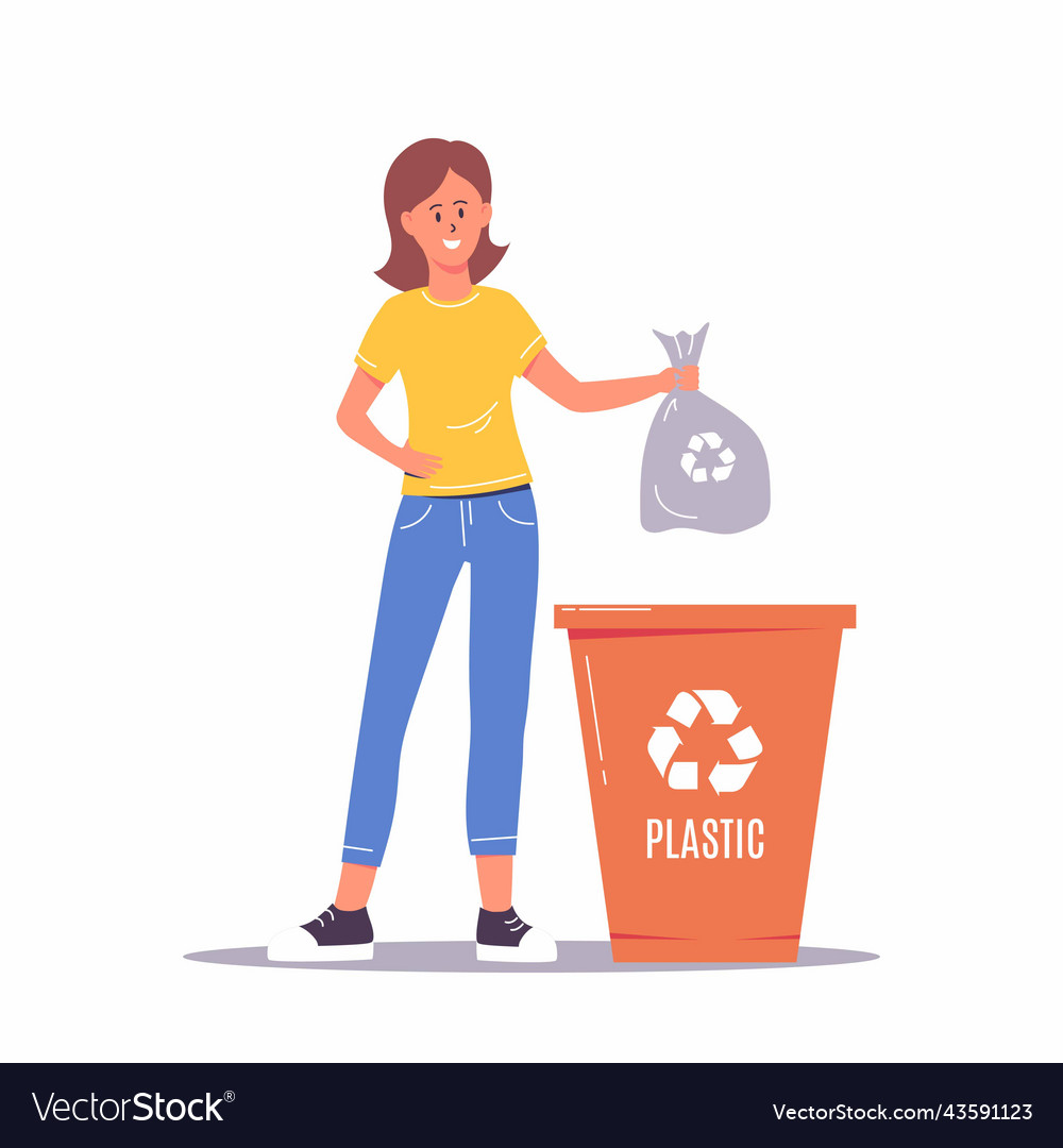 Woman sorting the garbage Royalty Free Vector Image