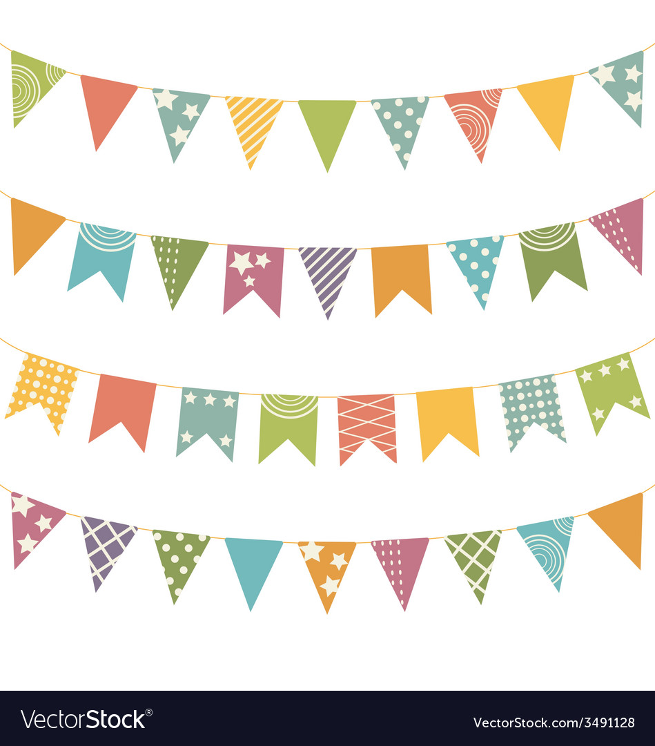 Flat buntings with ornament isolated Royalty Free Vector