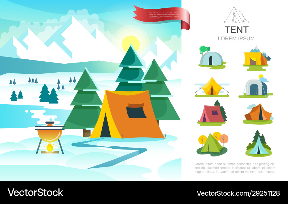 Flat winter camping concept Royalty Free Vector Image