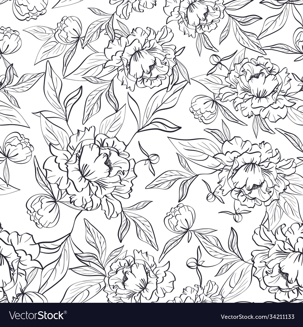 Black and white floral seamless pattern Royalty Free Vector