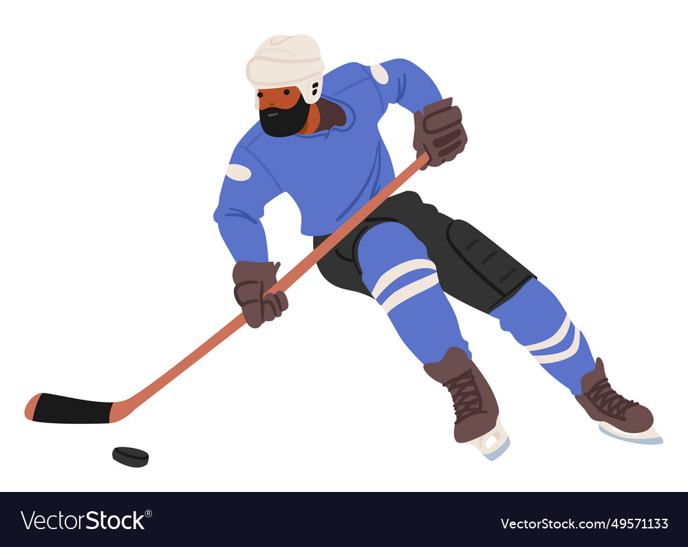 Fierce hockey player character clad in full gear Vector Image