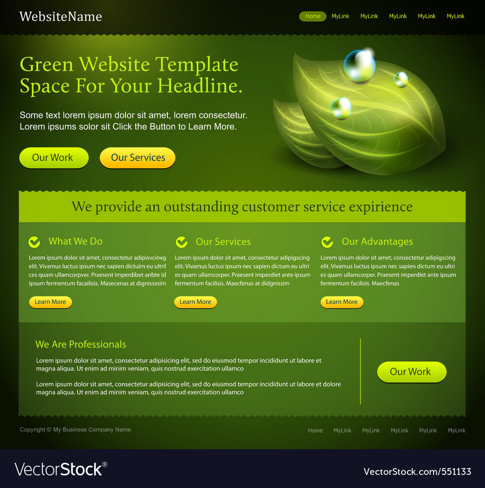 Green website template Royalty Free Vector Image