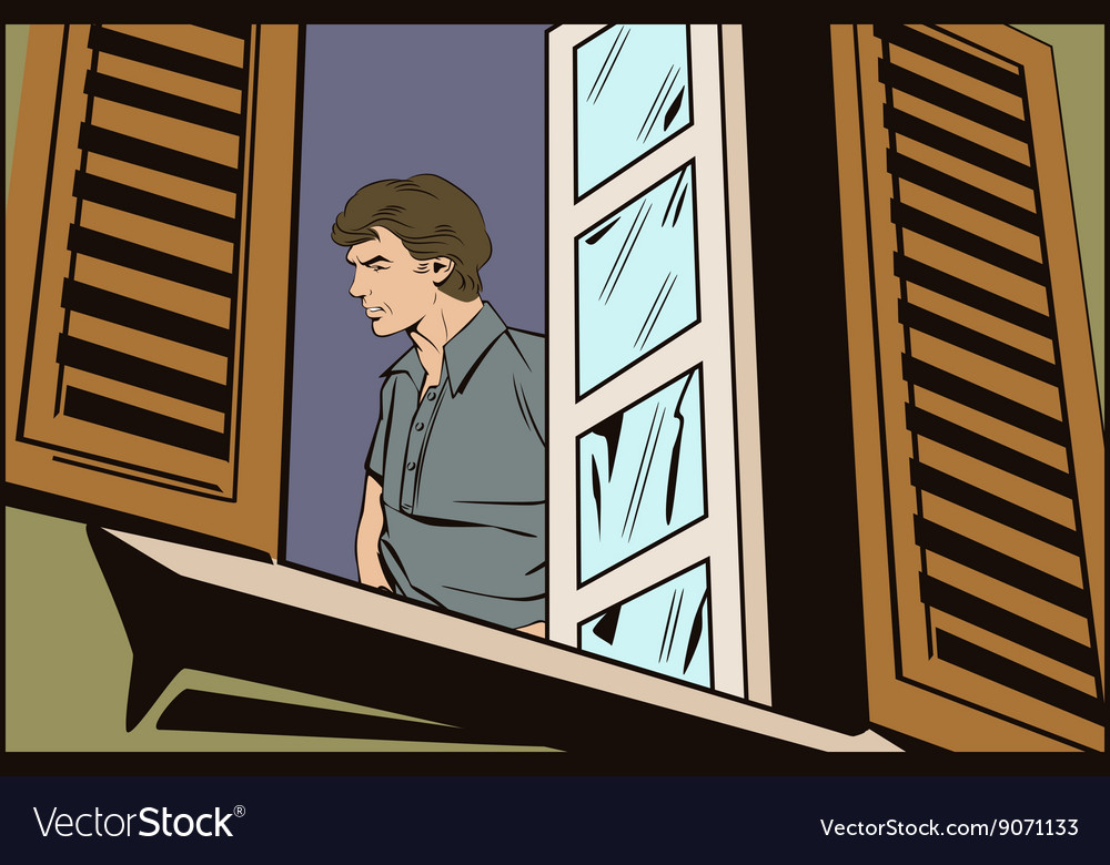 People in retro style The man in the window Vector Image