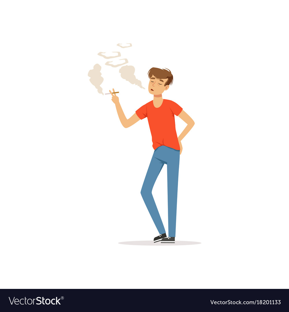 Young man smoking a cigarette nicotine addiction Vector Image