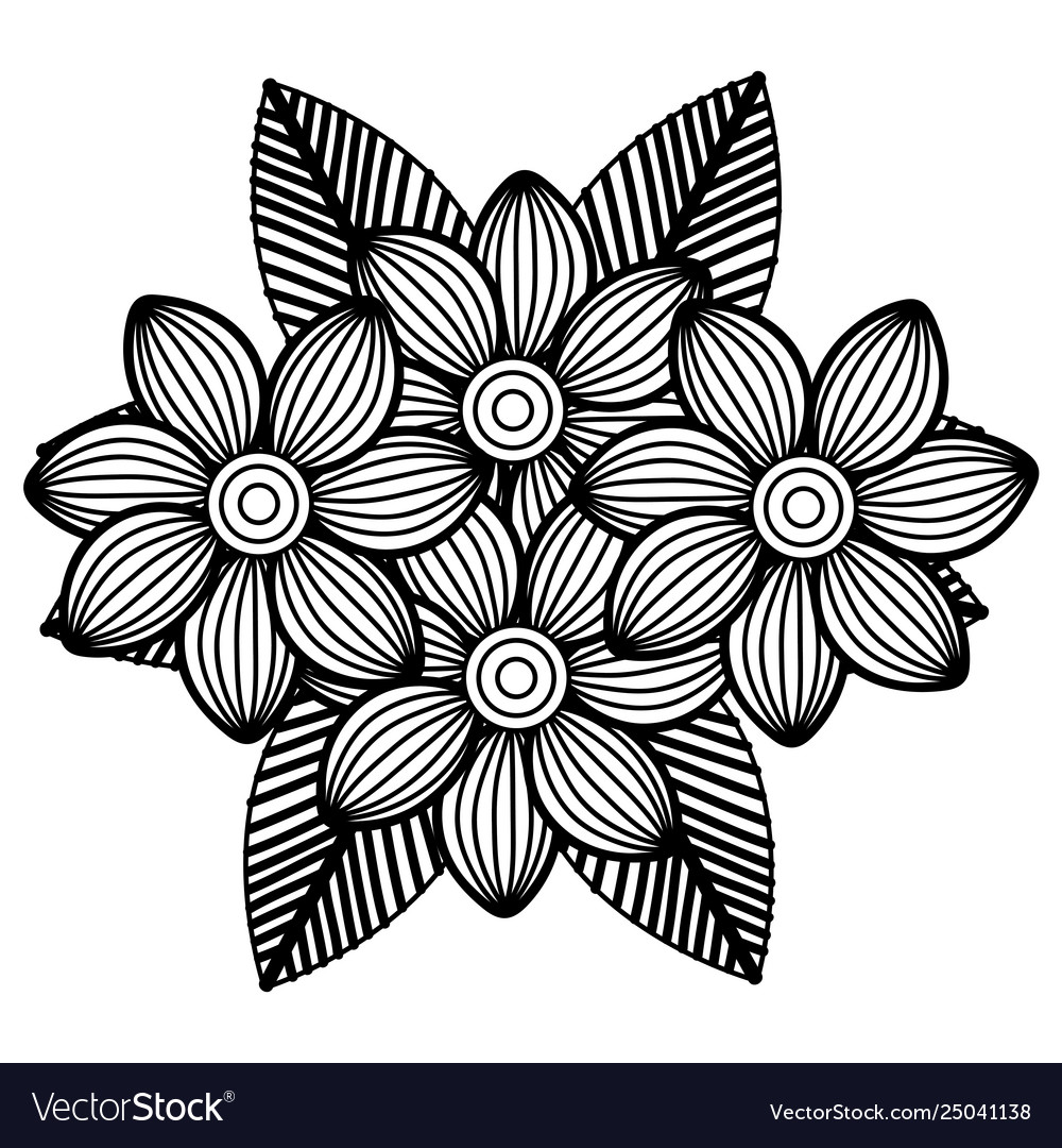 Beautiful Flowers Drawing Monochrome Royalty Free Vector