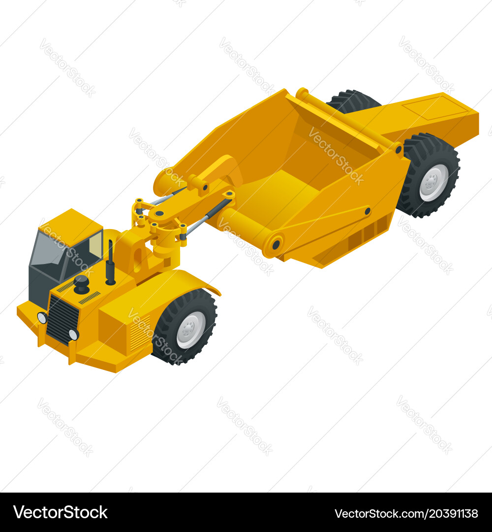 Isometric wheel tractor-scraper tractor Royalty Free Vector