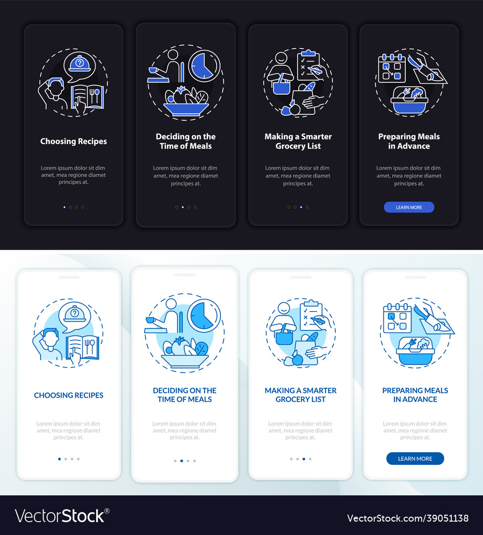 Meal planning basics day night onboarding mobile Vector Image