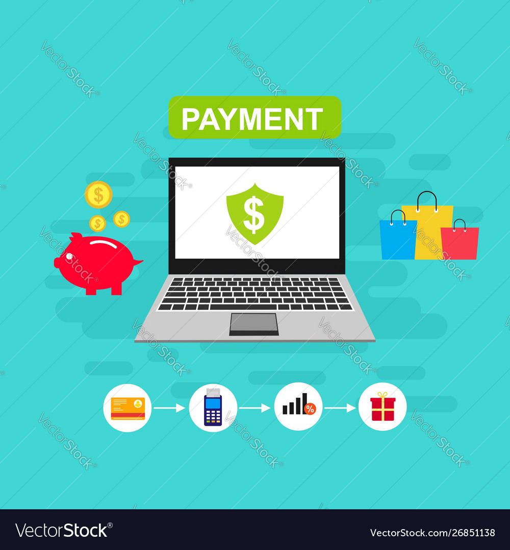 Online payment on computer flat cartoon big pay Vector Image