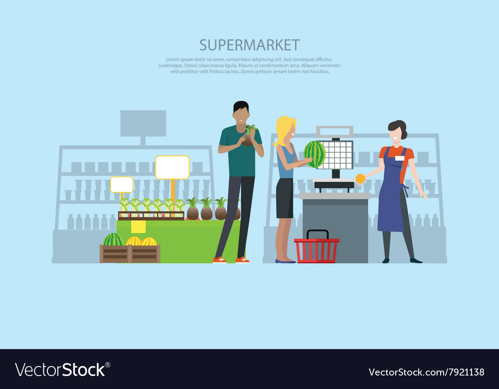 People in Supermarket Interior Design Royalty Free Vector