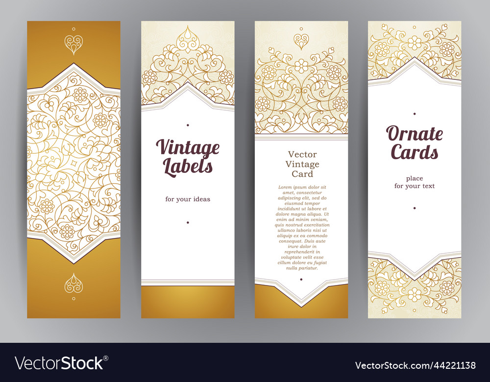 Set of golden vertical cards Royalty Free Vector Image