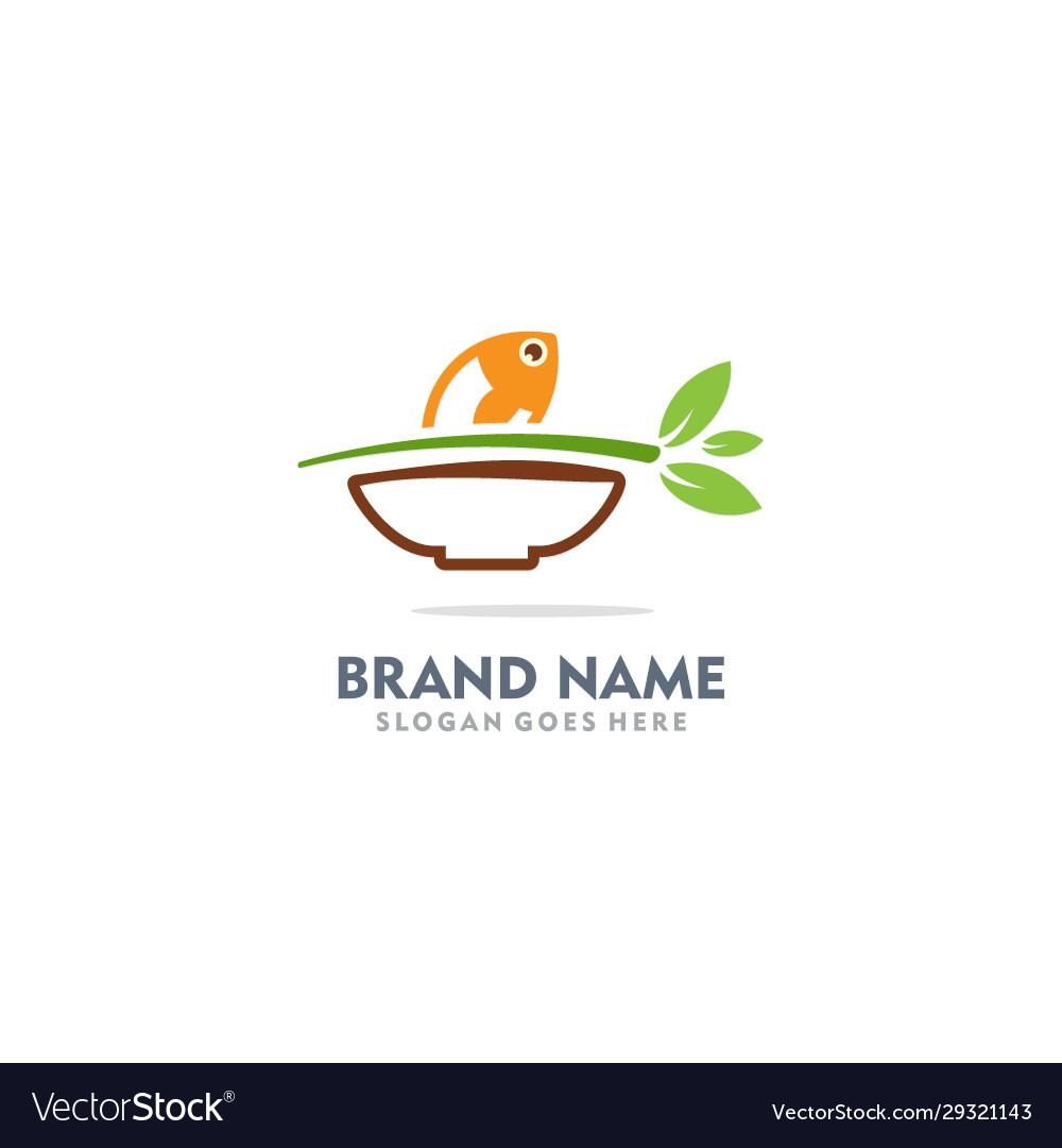 Fish food bowl organic logo Royalty Free Vector Image