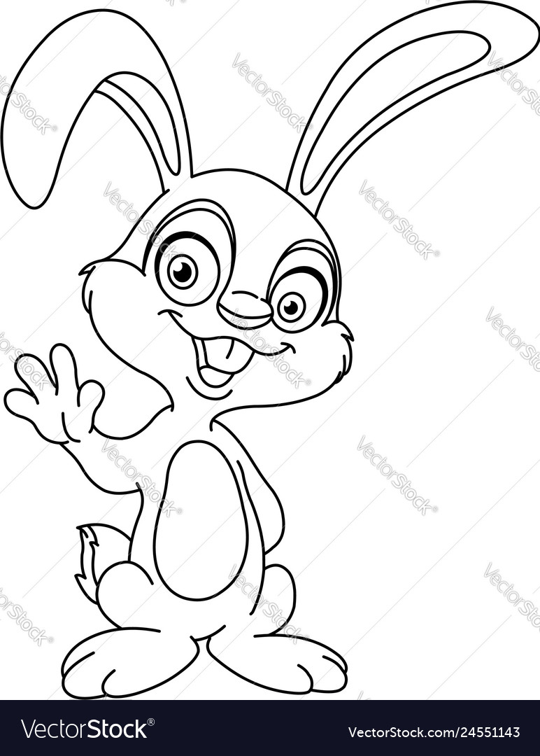 Outlined waving bunny Royalty Free Vector Image