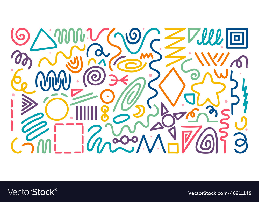 Abstract line doodle shapes colorful lines Vector Image