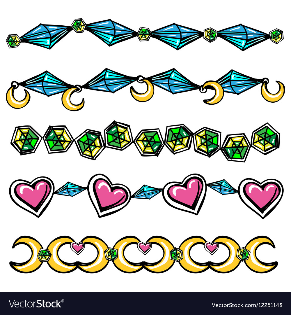 borders with moon hearts and diamonds royalty free vector