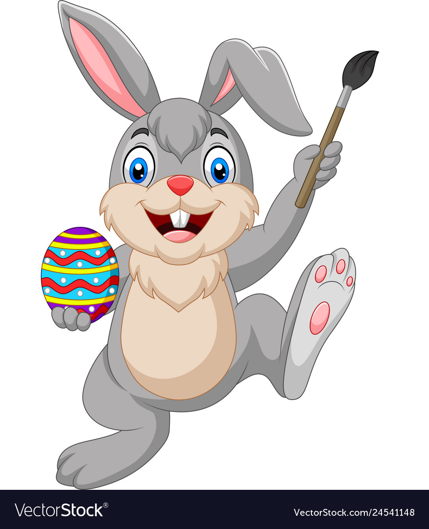 Cartoon rabbit painting an easter egg Royalty Free Vector