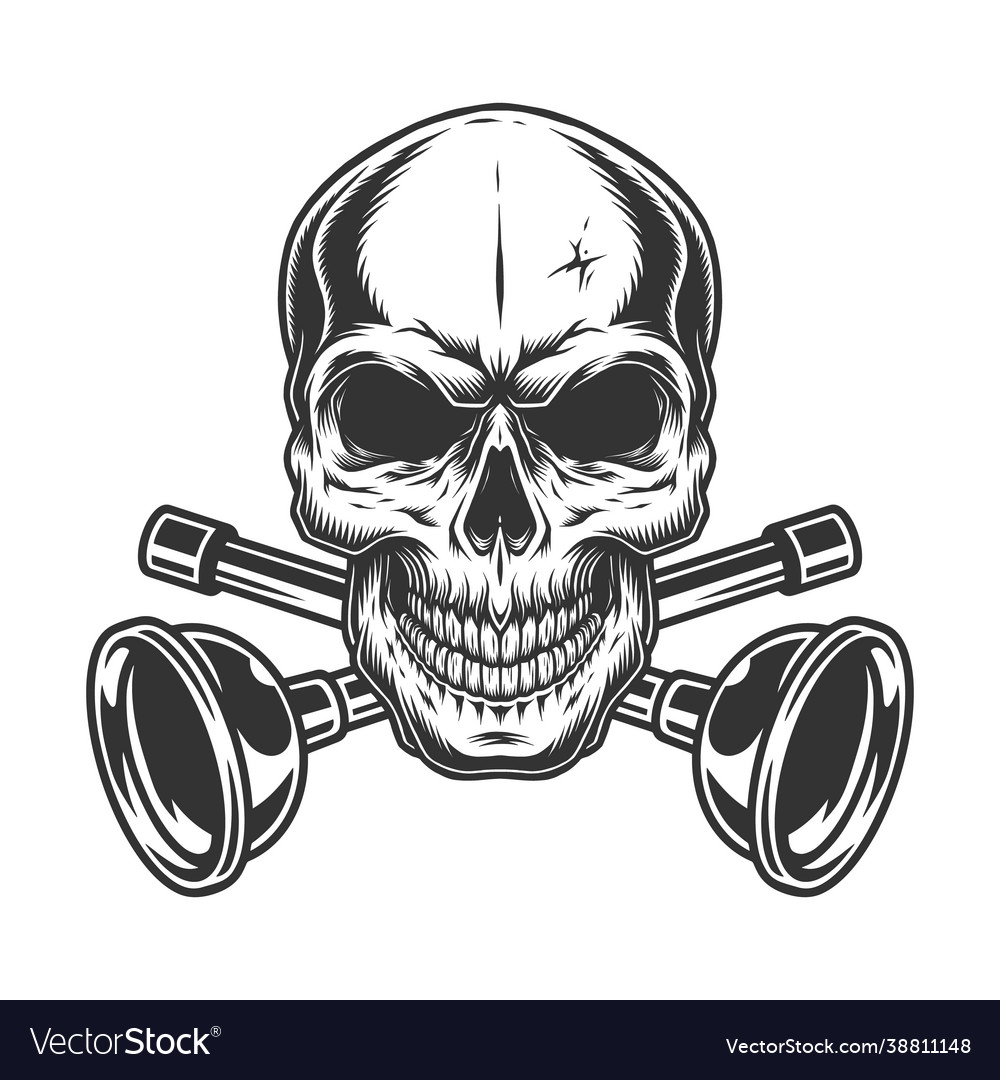 Crossed plungers and skull vintage template Vector Image