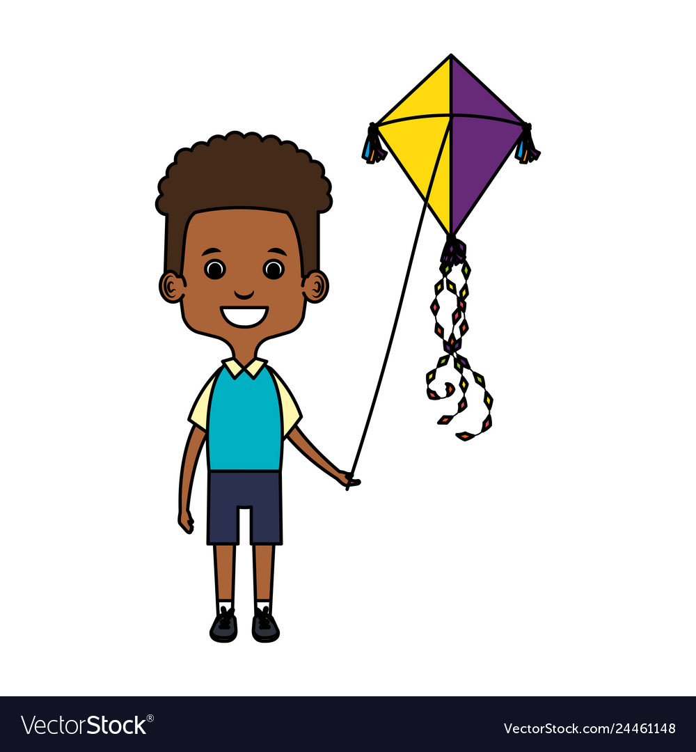 Little black boy flying kite Royalty Free Vector Image