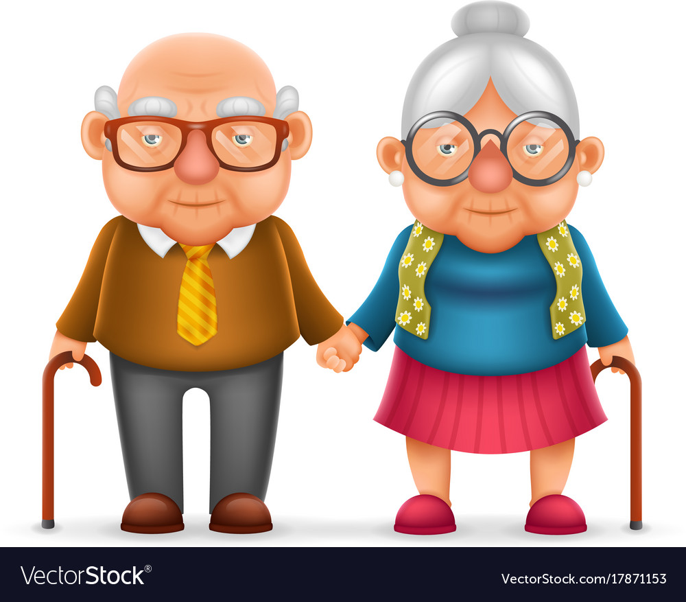 Smiling standing old people grandma and grandpa Vector Image