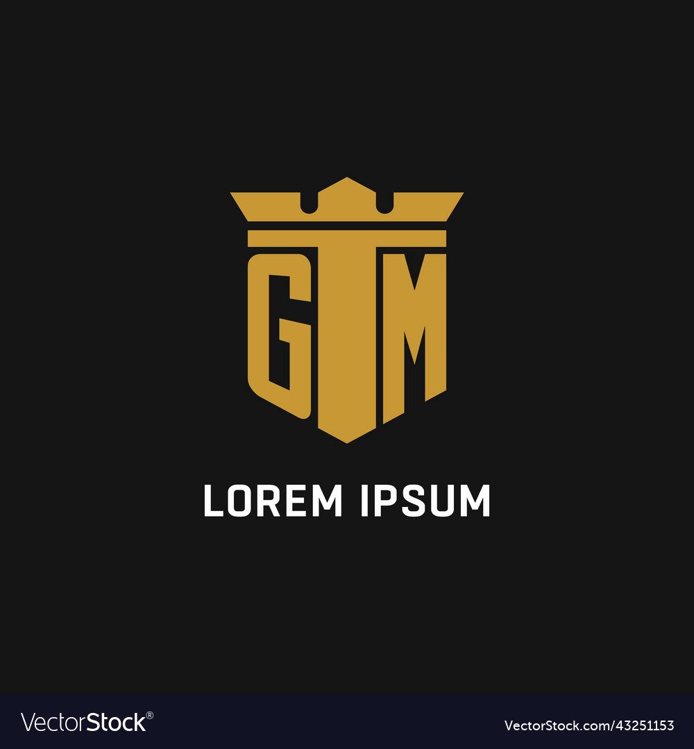 Gm initial logo with shield and crown style Vector Image