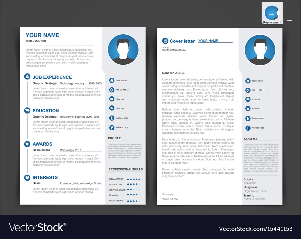 Professional Cv Resume Template Of Two Pages Vector Image