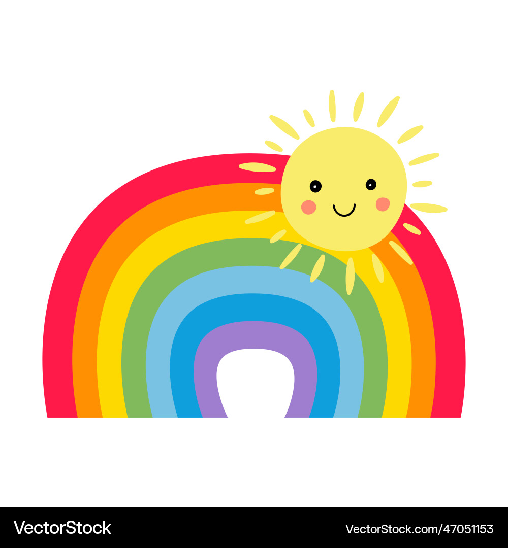 Rainbow cute cloud and sun Royalty Free Vector Image