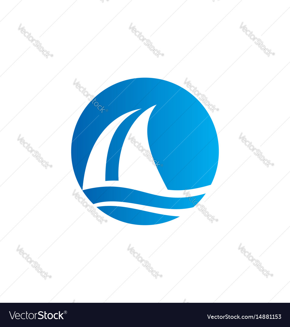 Sail boat water beach travel logo Royalty Free Vector Image