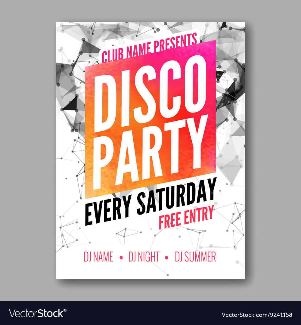 Disco party poster template night dance Royalty Free Vector