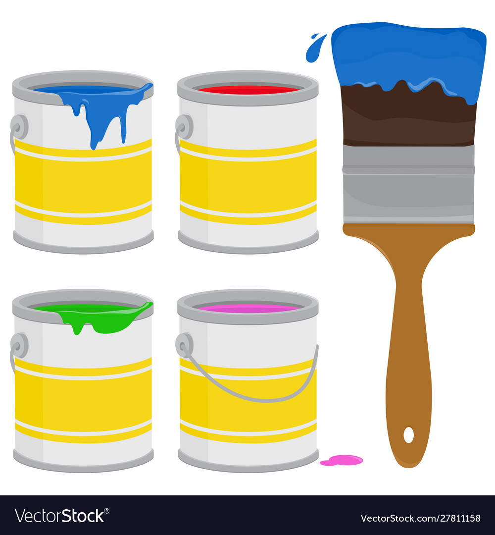 Paint cans and a brush Royalty Free Vector Image