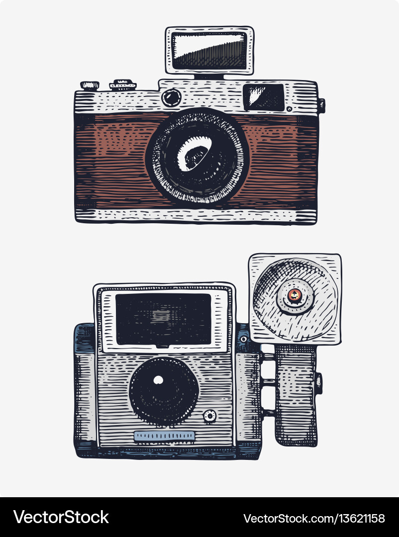 Photo camera vintage engraved hand drawn Vector Image