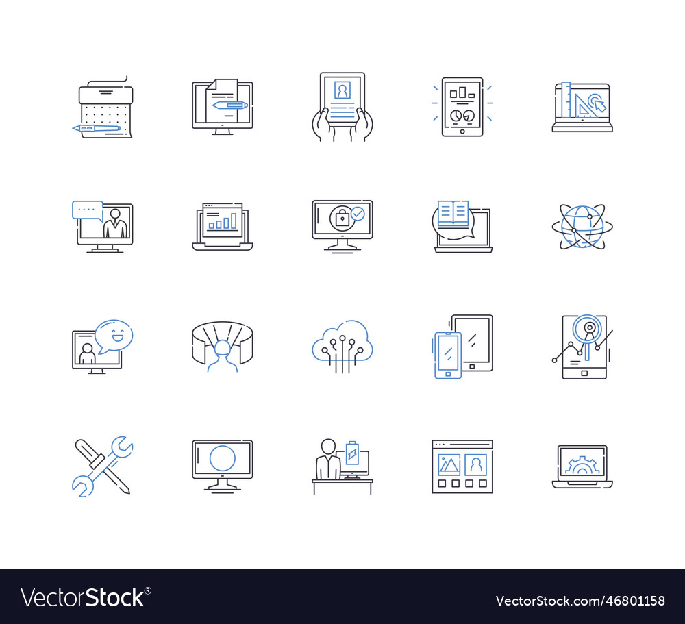 Tools line icons collection wrench hammer Vector Image