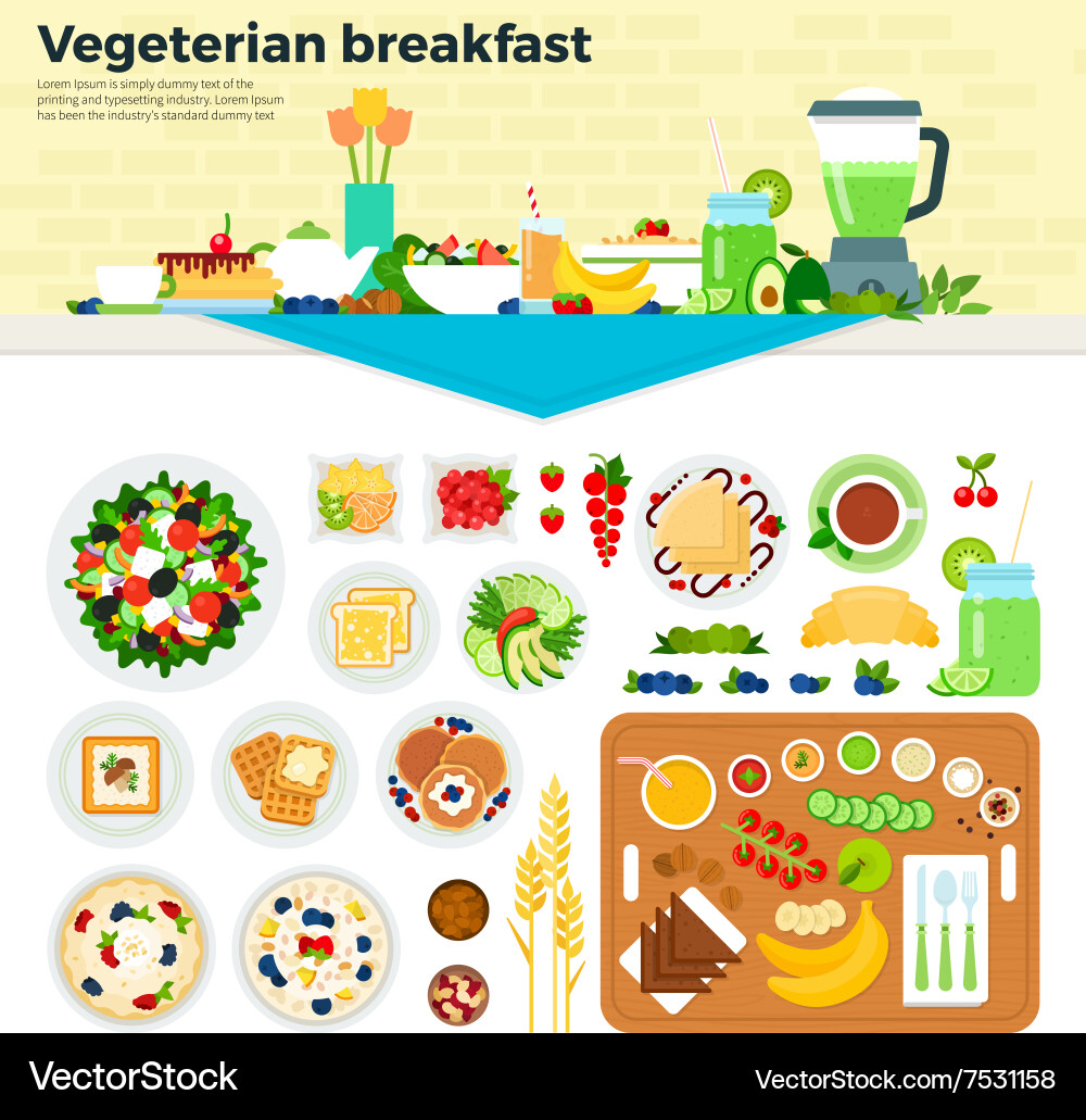 Vegetarian breakfast on the table Royalty Free Vector Image