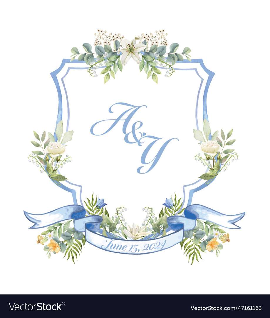 Ay initial painted watercolor light blue crest Vector Image