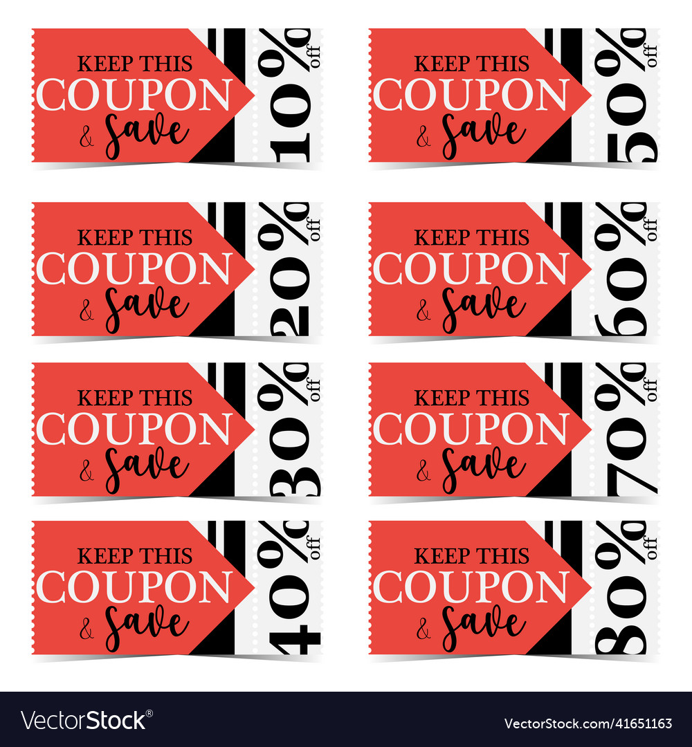 Discount coupons set in red and black colours Vector Image