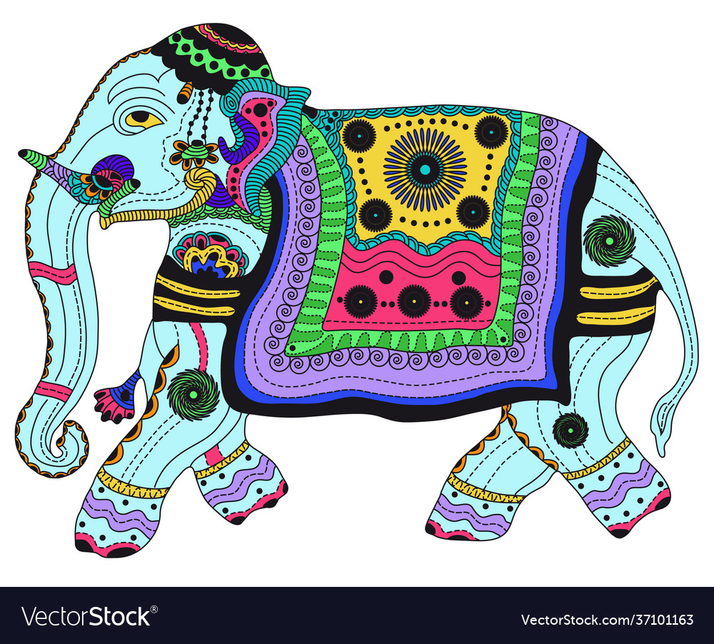 Entangle stylized color elephant hand drawn Vector Image