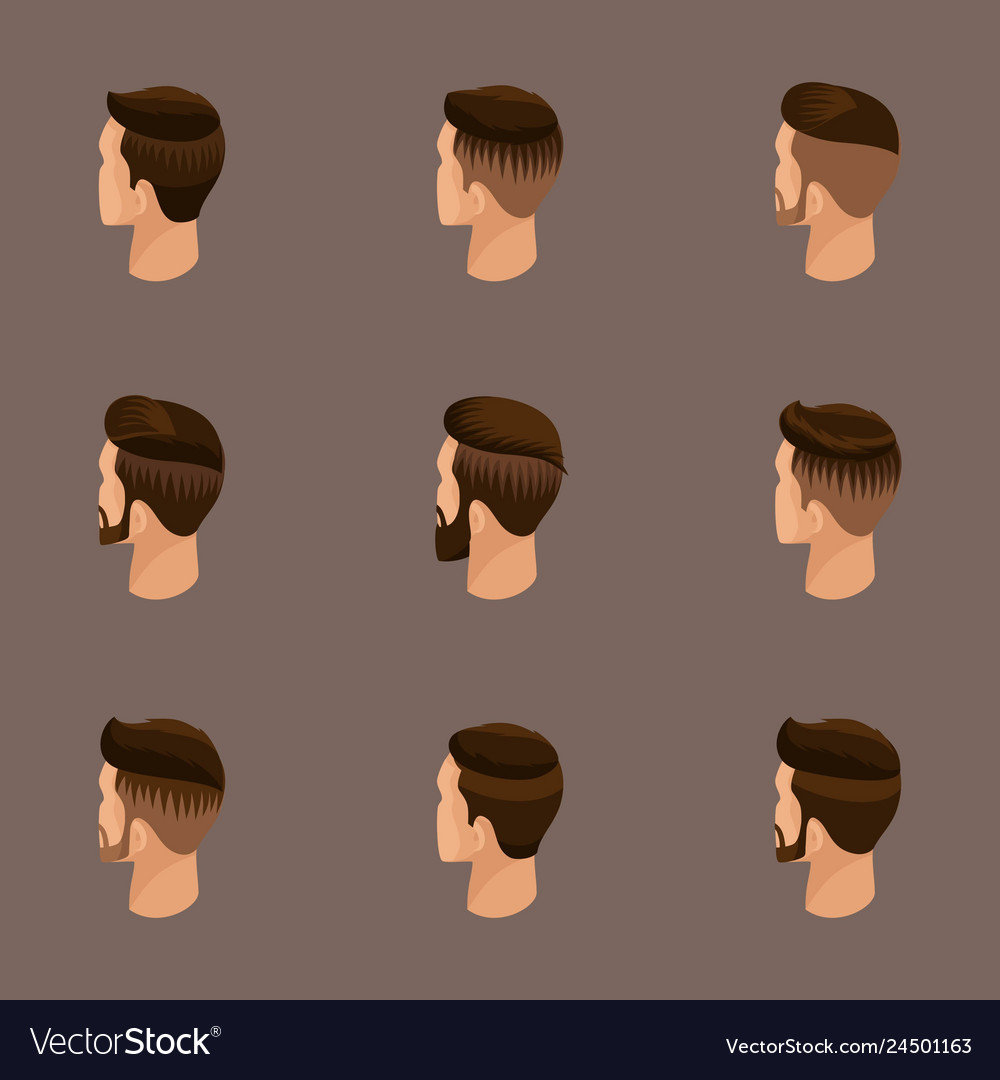 Isometric Set Mens Hairstyles Hipster Style Vector Image