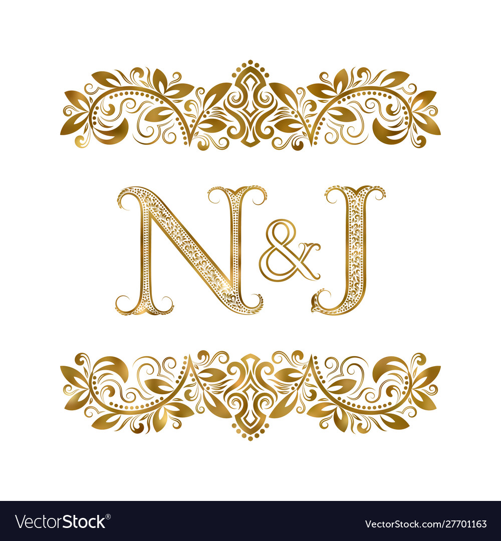 N and j vintage initials logo symbol letters Vector Image