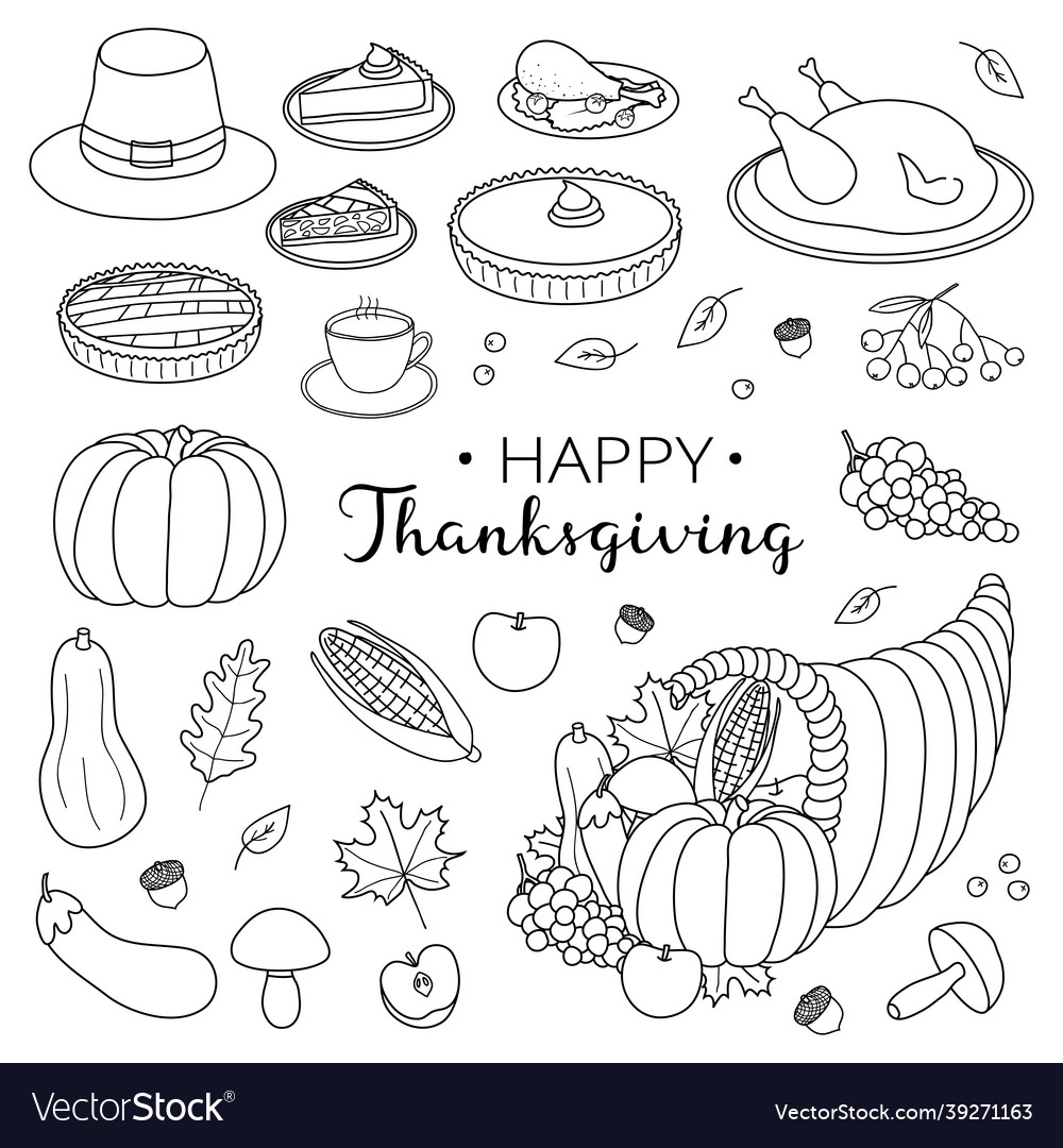 Set of hand drawn thanksgiving items Royalty Free Vector