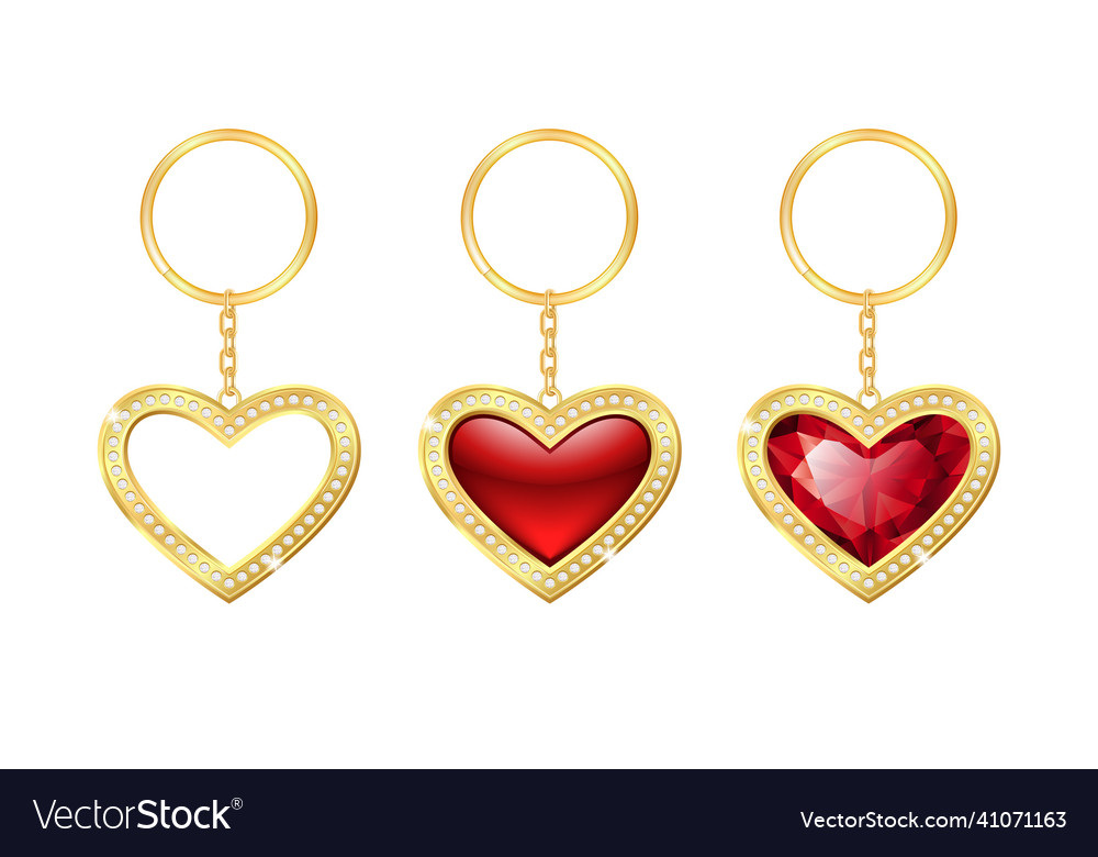 Set of realistic keychains red heart shape Vector Image