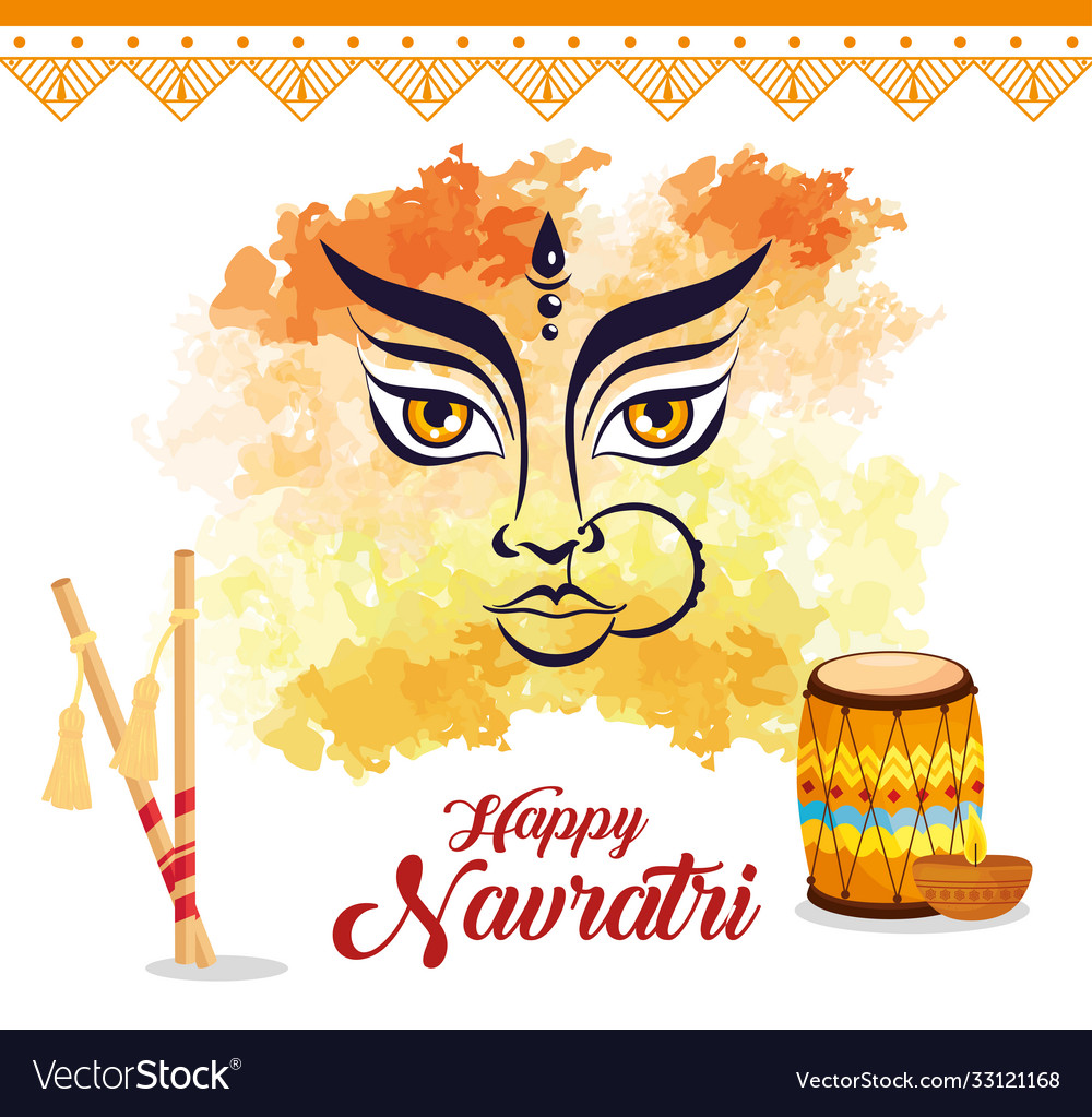 Happy navratri celebration poster with face Vector Image