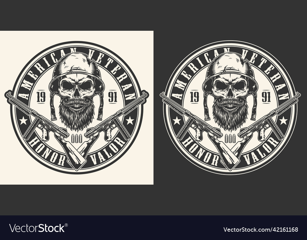 Military skull monochrome vintage label Royalty Free Vector