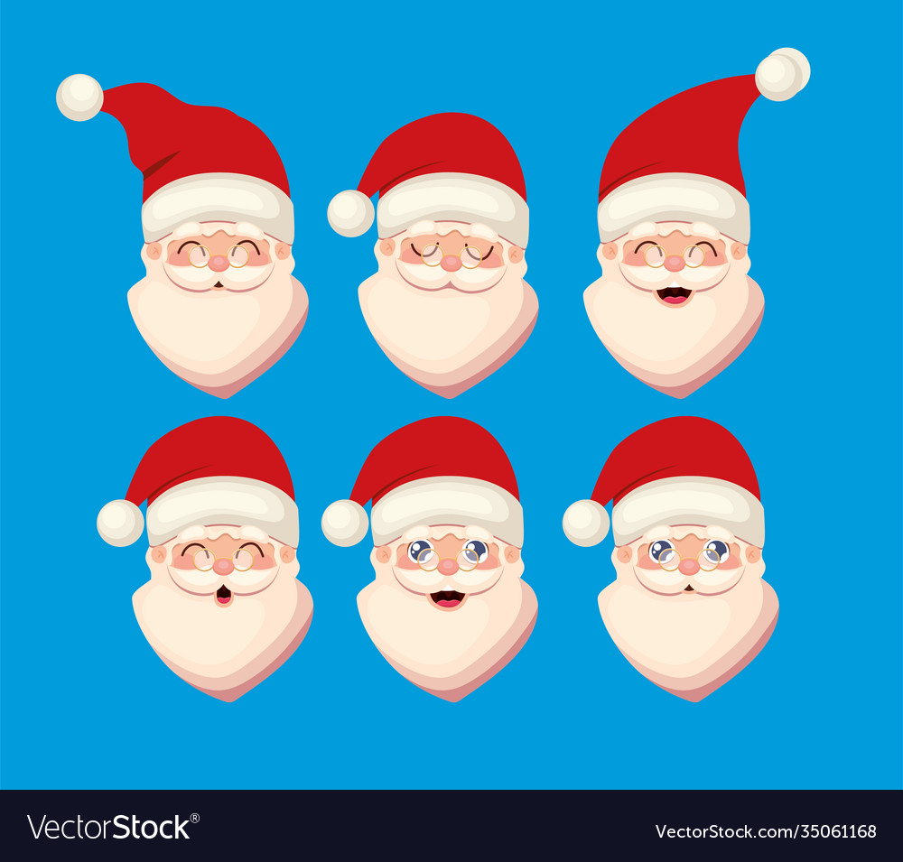 Set faces santa claus icons Royalty Free Vector Image