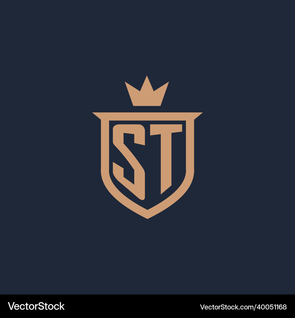 St monogram initial logo with shield and crown Vector Image