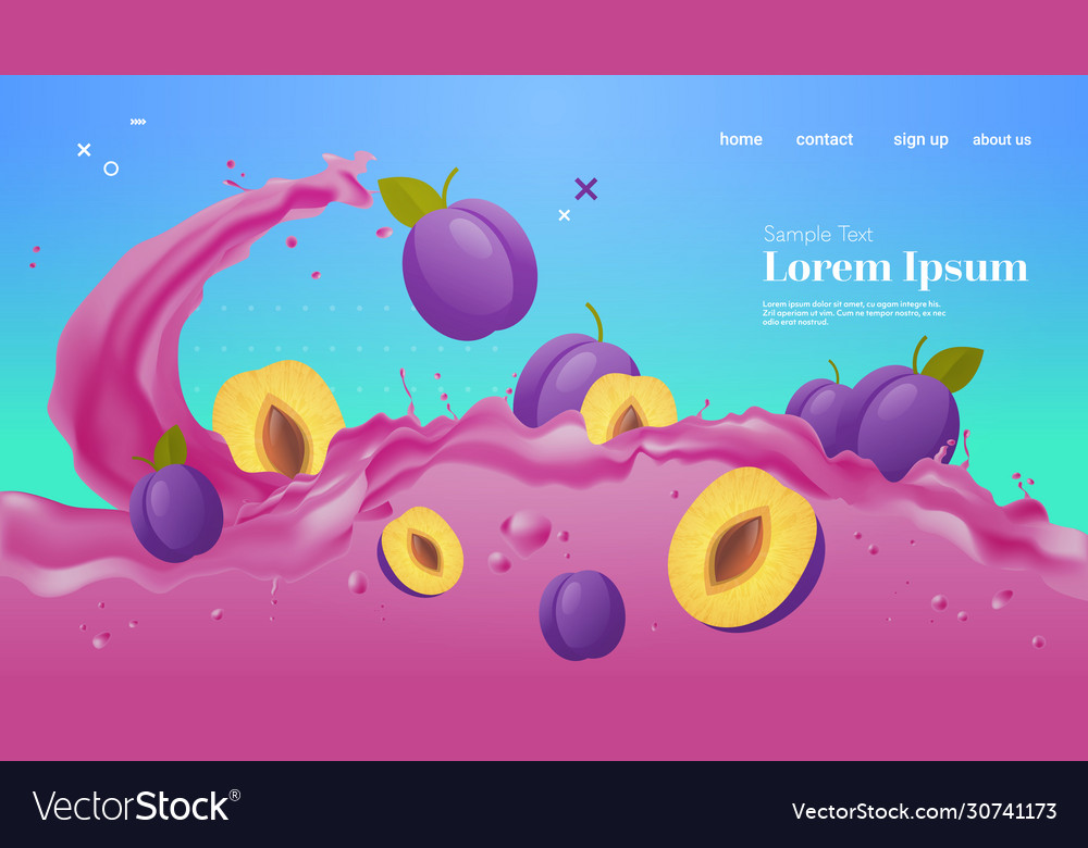 Fresh plum juice liquid splash realistic splashes Vector Image