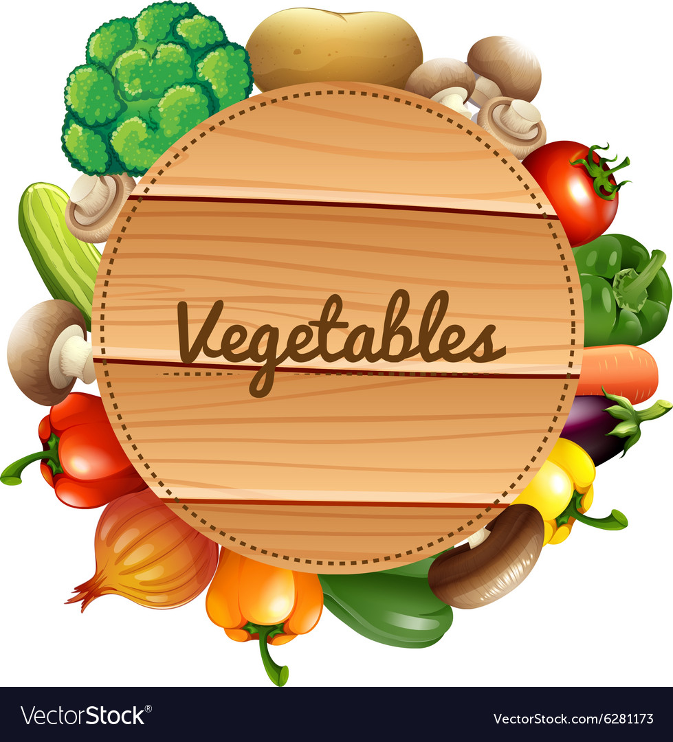 Fresh vegetables with wooden sign Royalty Free Vector Image