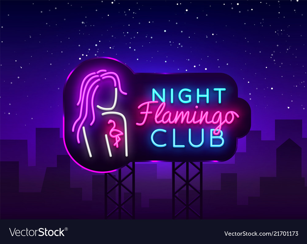 Night club neon logo flamingo neon sign Royalty Free Vector