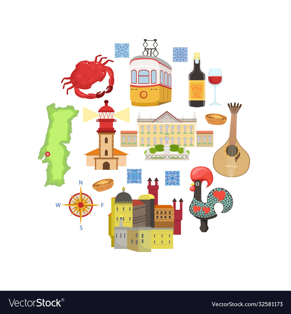 Travel To Portugal Portuguese Landmarks And Vector Image